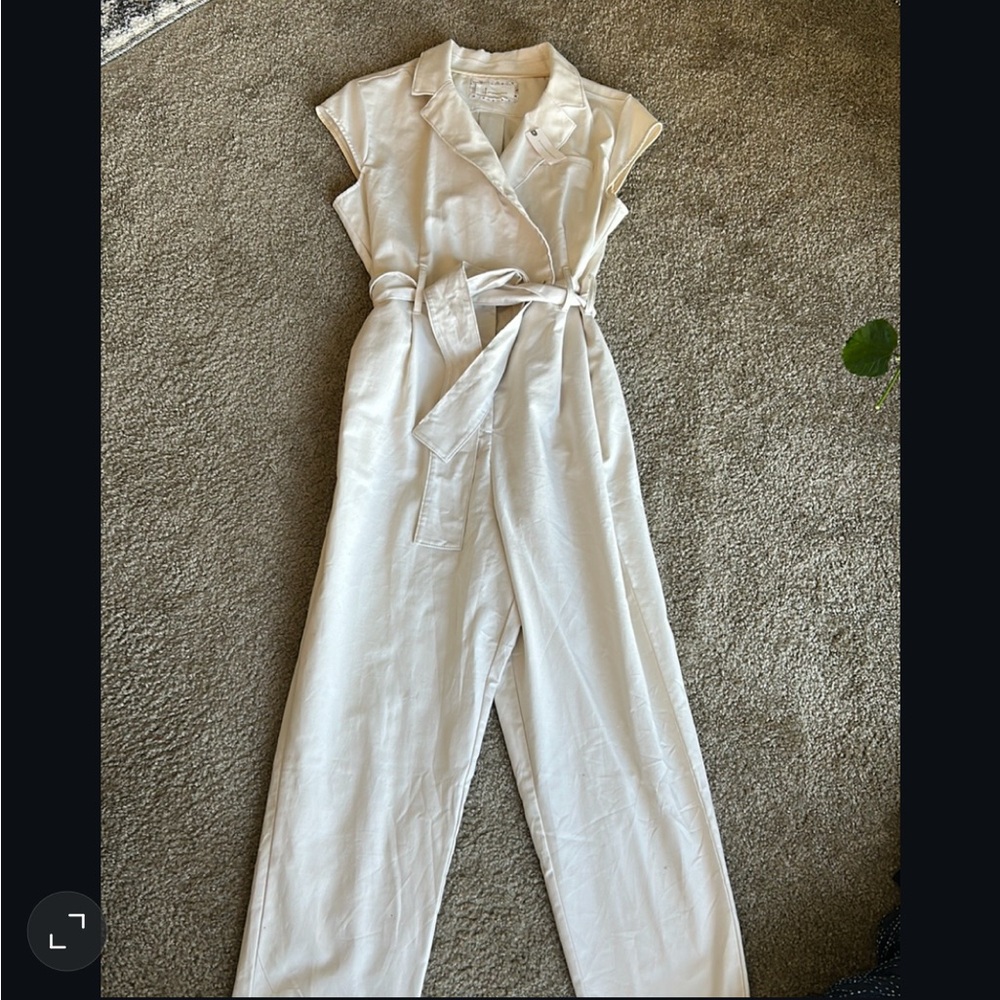 Anthropologie Cream Sleeveless Jumpsuit